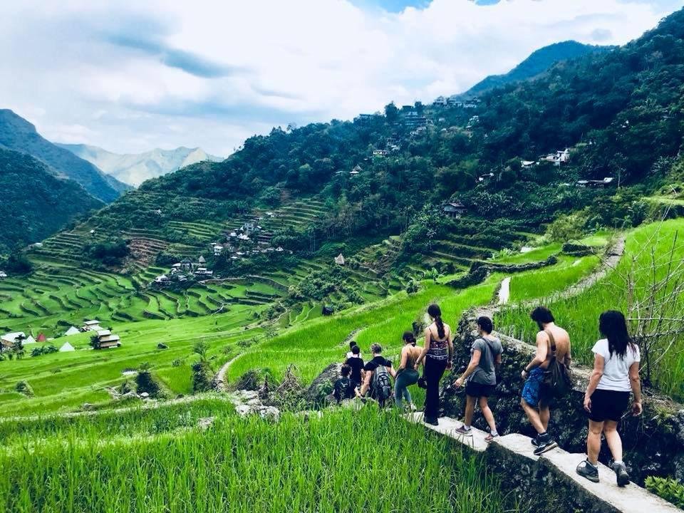 Hiking trail through Batad Rice Terraces Ifugao Philippines