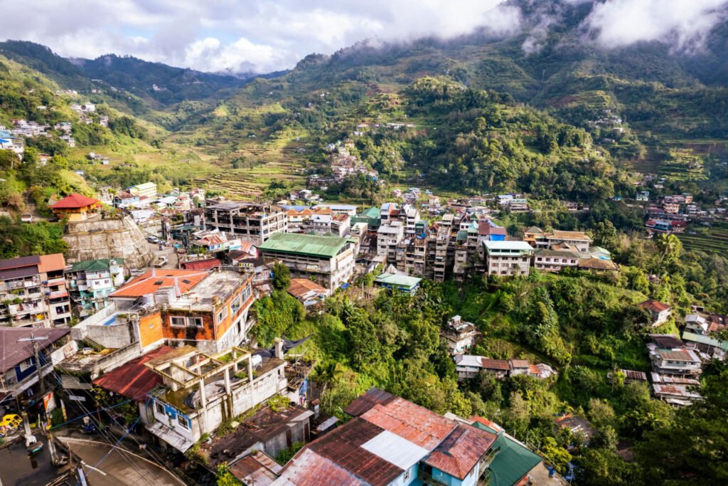 Banaue town surrounded by mountains in Ifugao Philippines