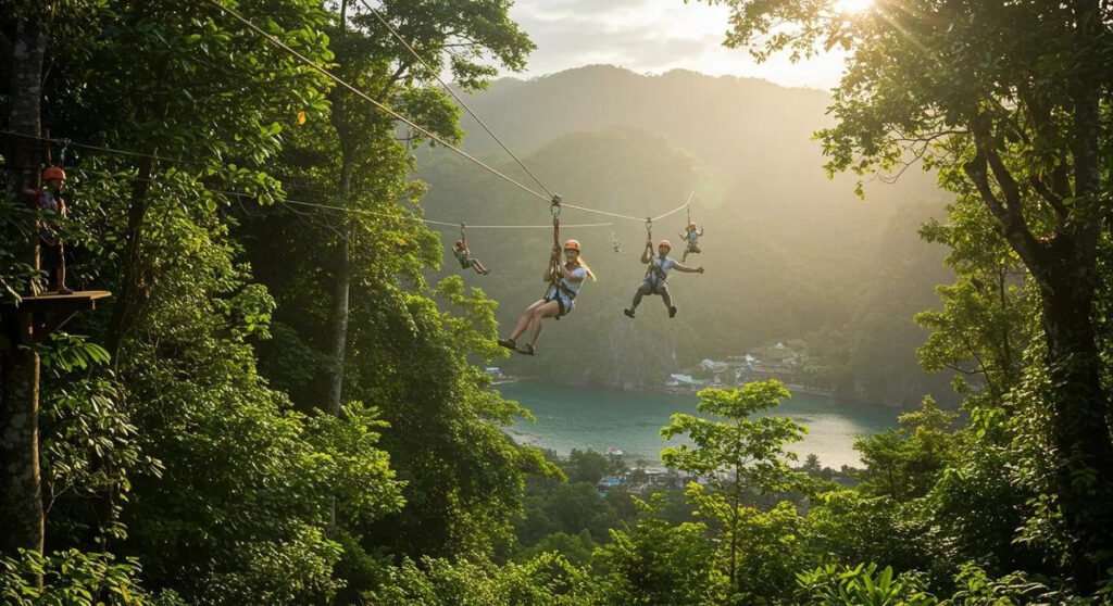 : Zipline adventure at Ugong Rock near Puerto Princesa, Palawan