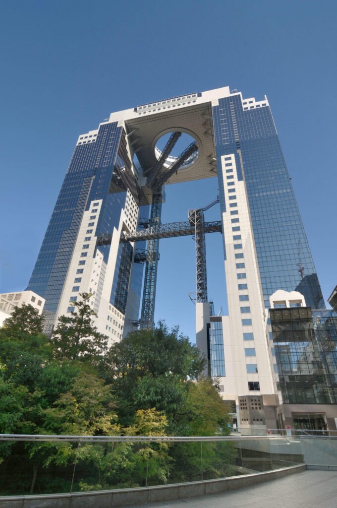 Distinctive architecture of the Umeda Sky Building in Osaka, Japan