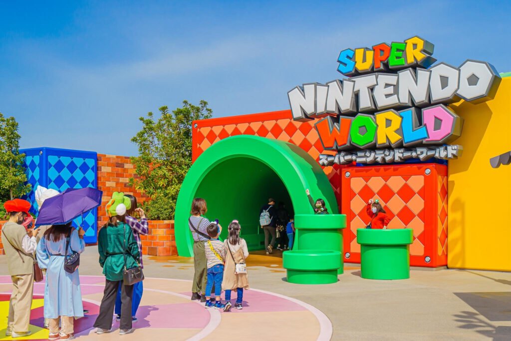 Colorful Super Nintendo World attractions at Universal Studios Japan in Osaka