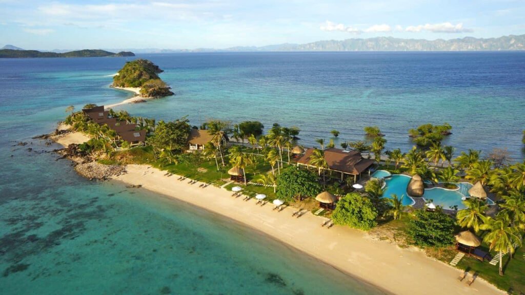 Tropical resort surrounded by beautiful scenery in Palawan, Philippines