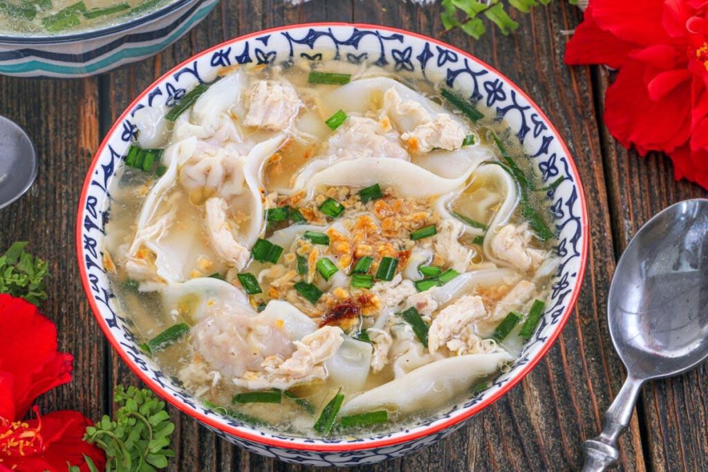 Traditional Pancit Molo dumpling soup from Iloilo, Philippines