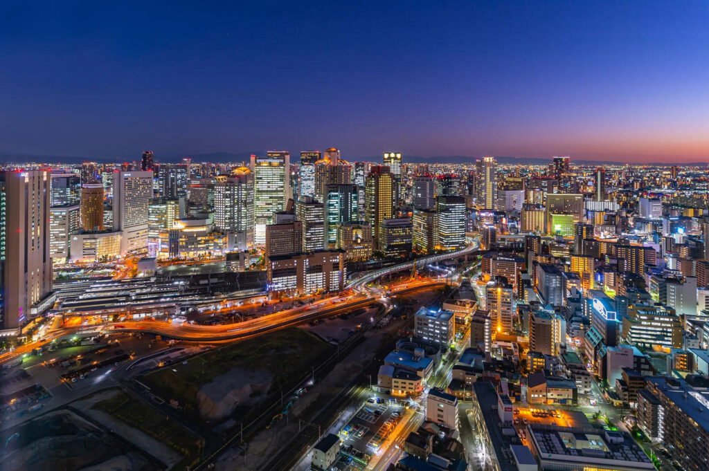 Modern skyscrapers and city skyline around Umeda in Osaka, Japan