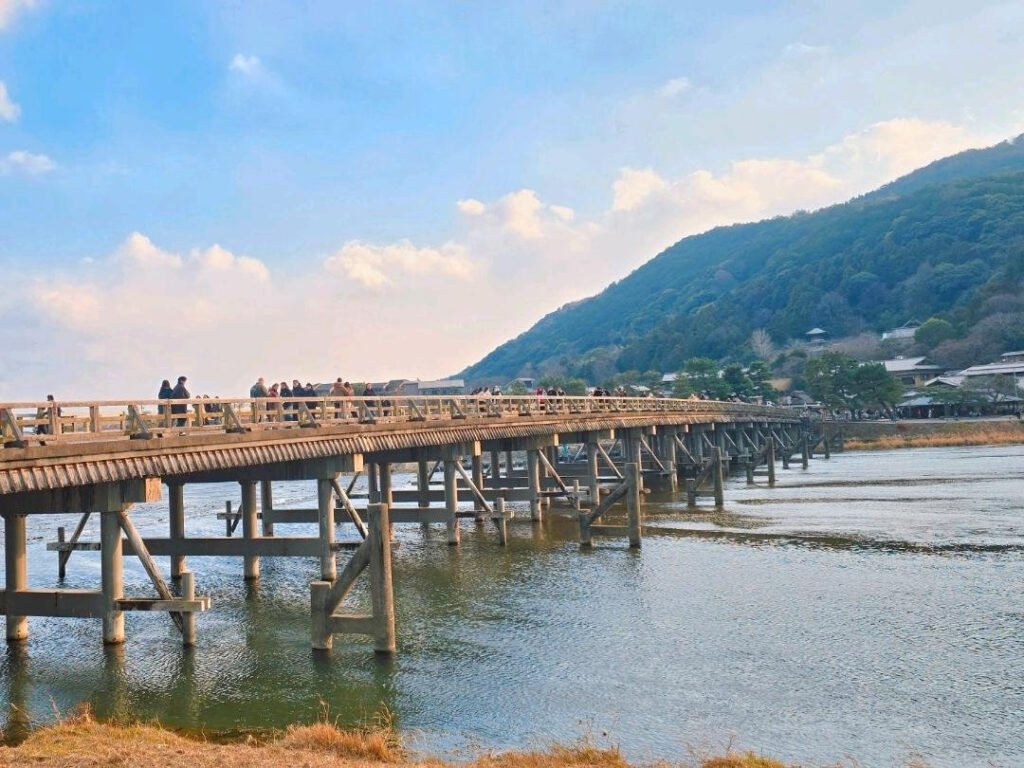 Togetsukyo Bridge crossing the Katsura River in Arashiyama Kyoto Japan