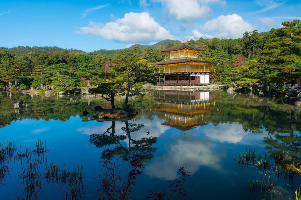 Traditional Japanese garden at Kinkaku-ji Temple in Kyoto Japan