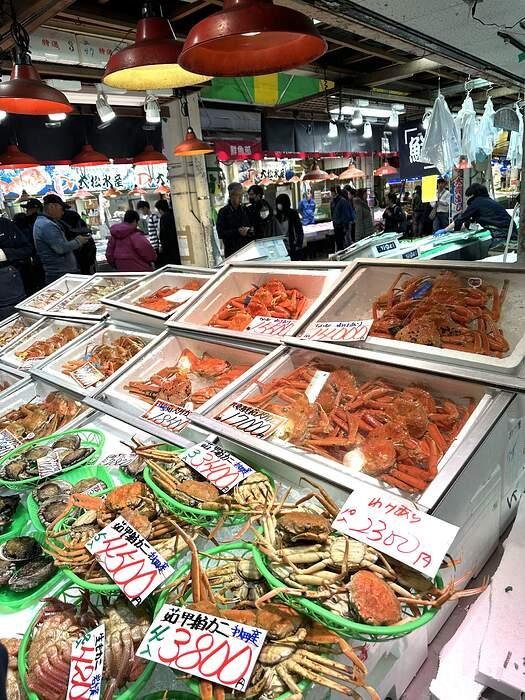 Fresh fish for sale at Omicho Market in Kanazawa Japan