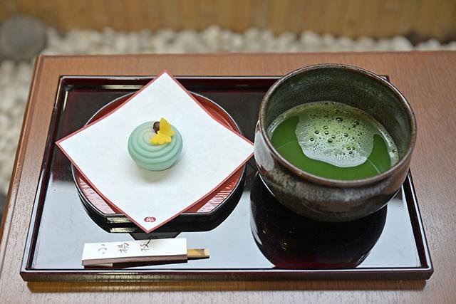 Traditional matcha tea and Japanese wagashi sweets in Kyoto