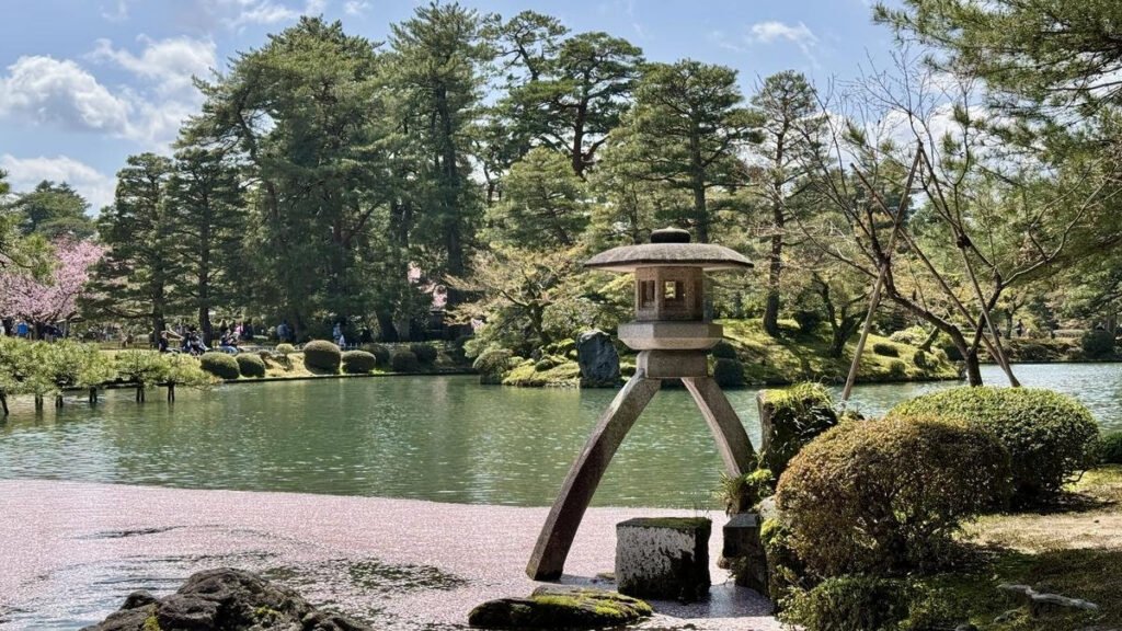 Kotoji-toro stone lantern at Kenrokuen Garden in Kanazawa Japan