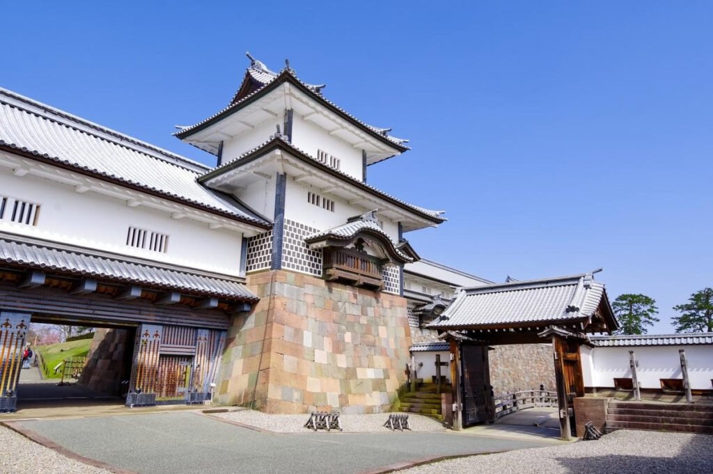 Traditional white castle architecture at Kanazawa Castle Park Japan