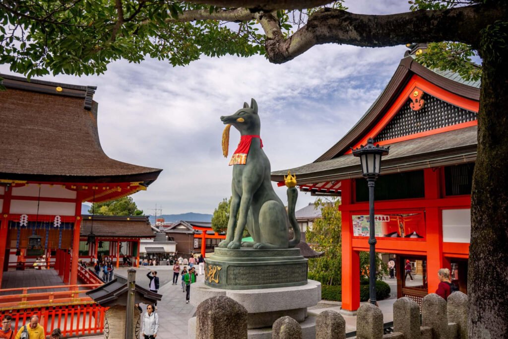 Traditional shrine details at Fushimi Inari Taisha in Kyoto Japan