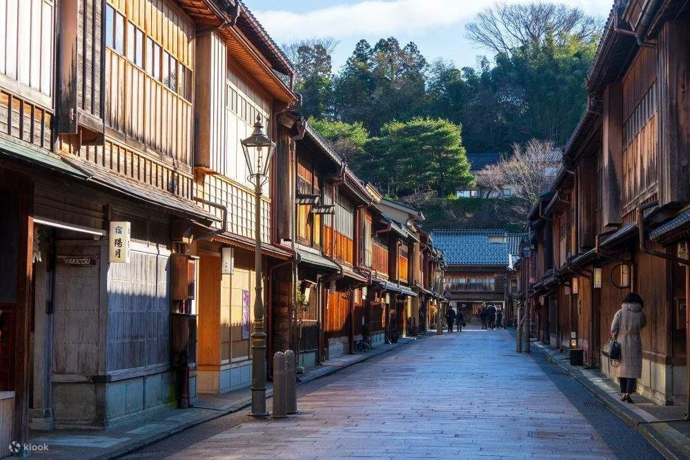 Traditional wooden machiya houses in Higashi Chaya District Kanazawa Japan