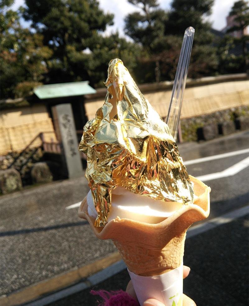 Gold leaf soft serve ice cream in Kanazawa Japan