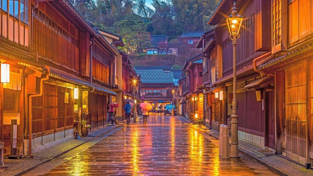Atmospheric traditional street in Higashi Chaya District Kanazawa Japan