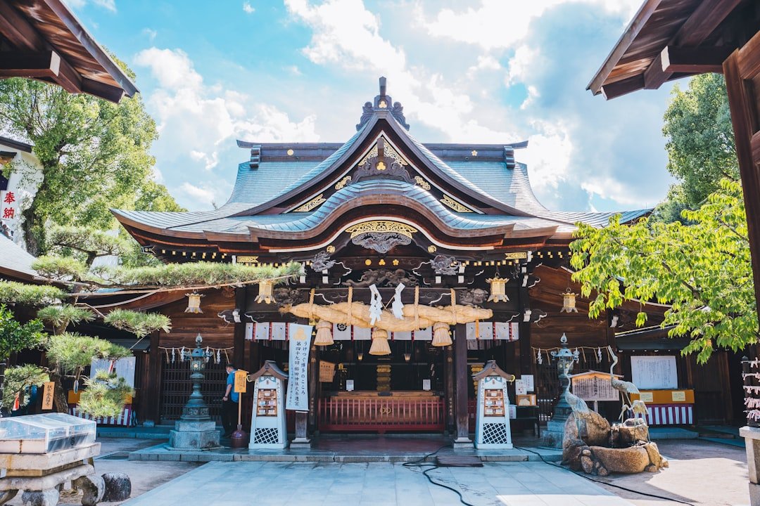 Kushida Shrine in Hakata, Fukuoka, with traditional wooden architecture