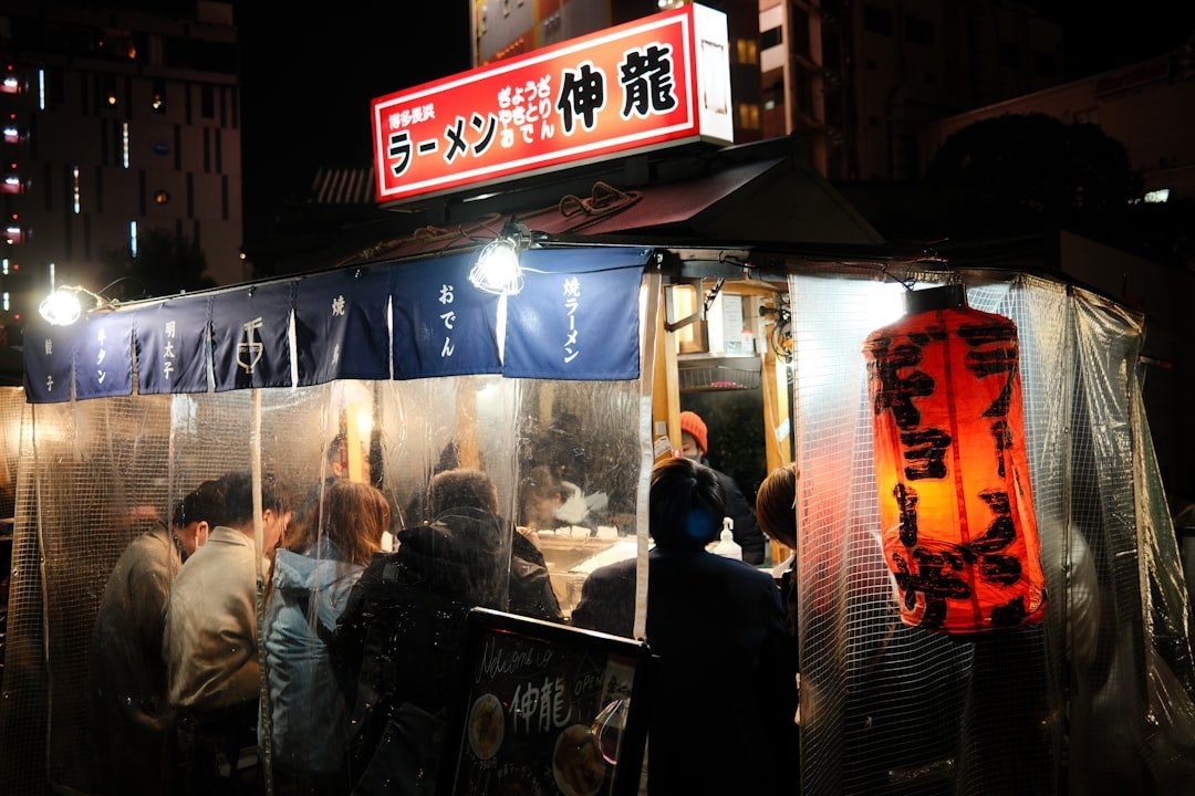 Street-food cooking at a Fukuoka yatai stall