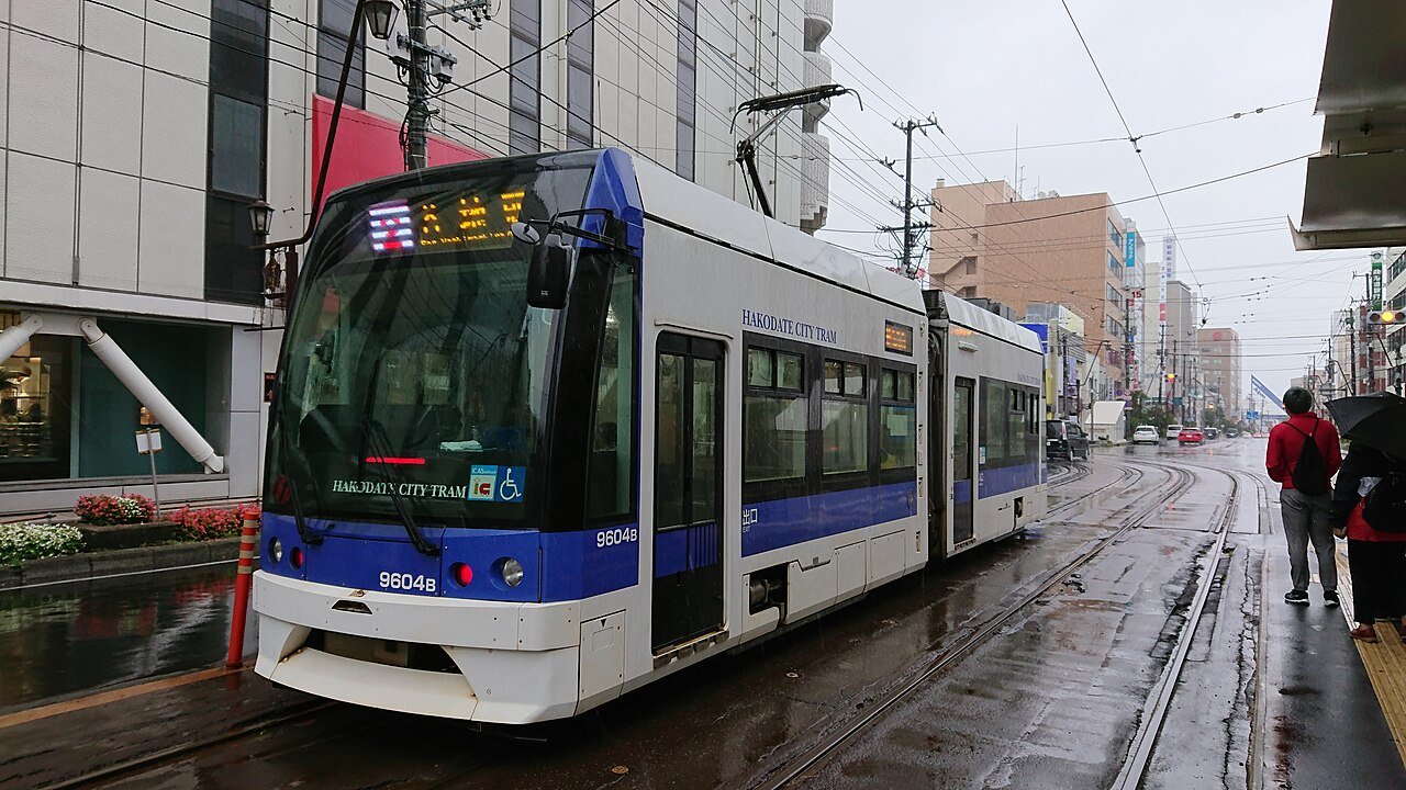 Hakodate city tram on a street