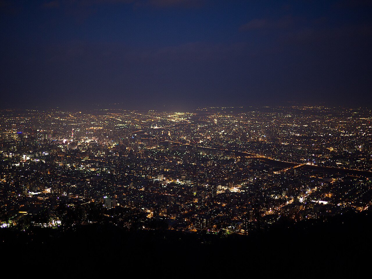 Archival view of Sapporo city lights from Mount Moiwa.