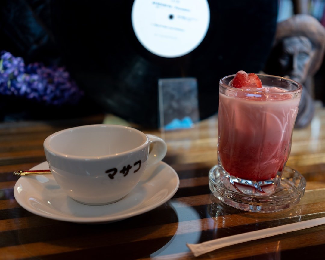 Coffee drink and small dessert served in a Tokyo café