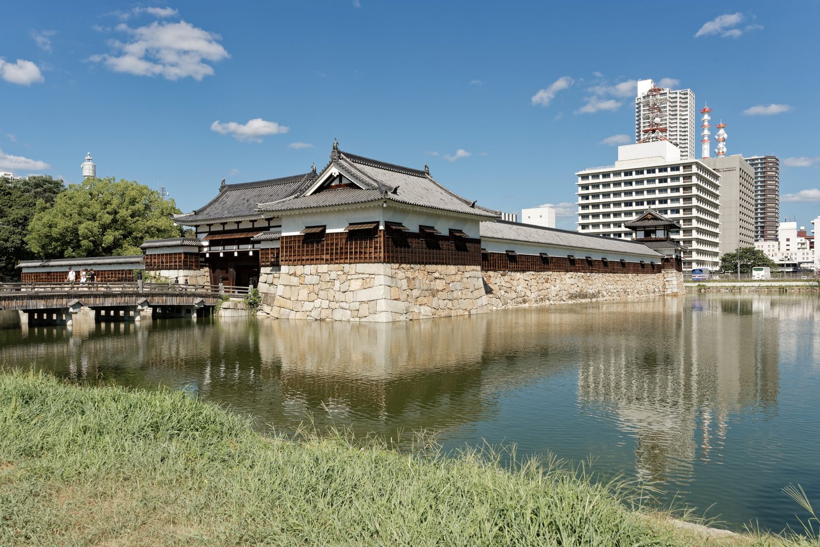 Reconstructed Ninomaru gate and moat at Hiroshima Castle